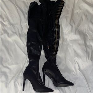 Elegant Black Studded Over-the-Knee Boots